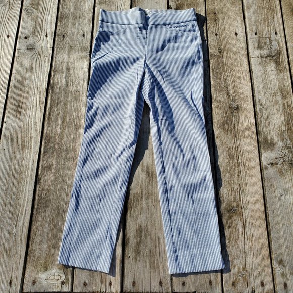 Ann Klein Blue White Stretchy Striped Ankle Trousers Size 2 - Picture 3 of 7